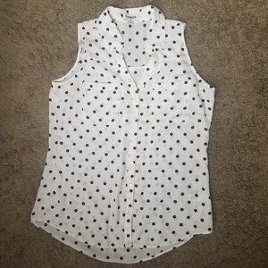 Express | Blouse The Portofino Sleeveless White & Black Polka Dot Medium
